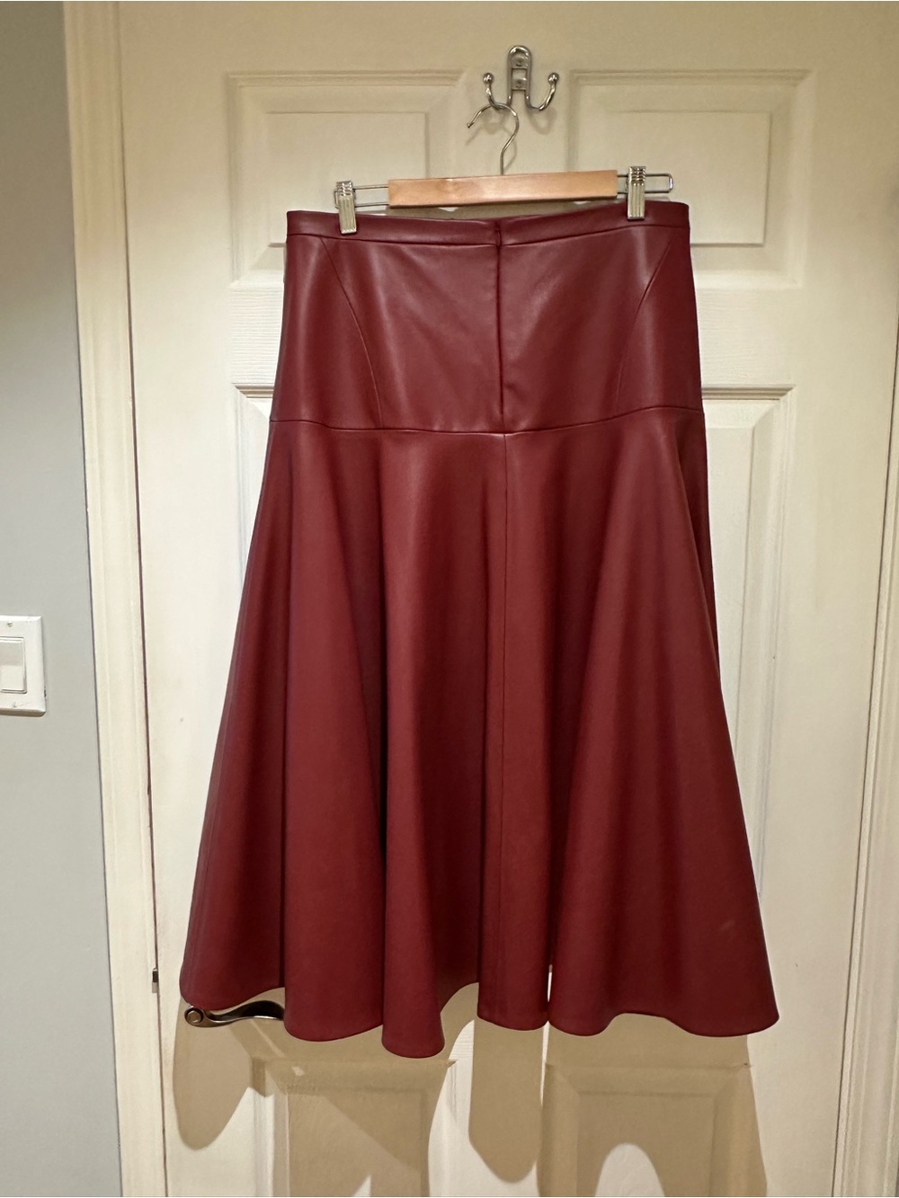 Zara Burgundy Faux Leather A-Line Midi Skirt - Picture 3 of 3